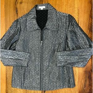 Erin London Zip Up Steel Gray Jacket, Black Embroidered Pattern, Sz Sml